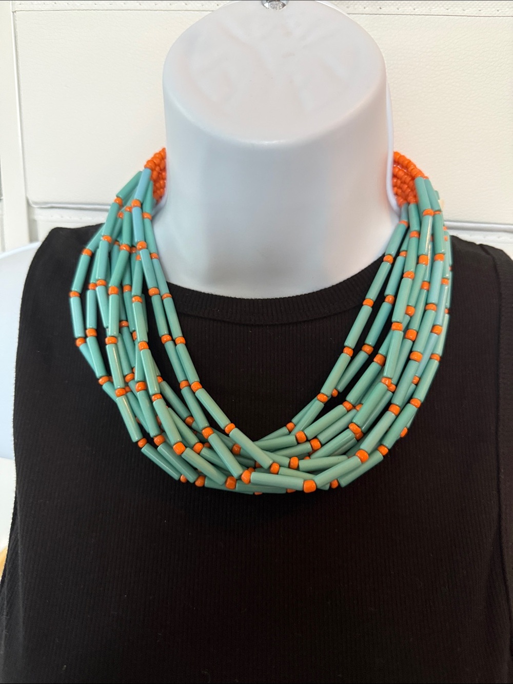Multi-Strand Turquoise and Orange Bead Necklace - Women's Jewelry